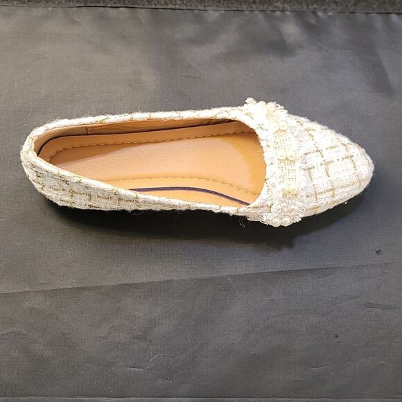 BRAND NEW SIFAYF FAUX PEARL   ELEGANT BALLET PLAID PATTERN TWEED BALLET FLAT - Picture 14 of 15